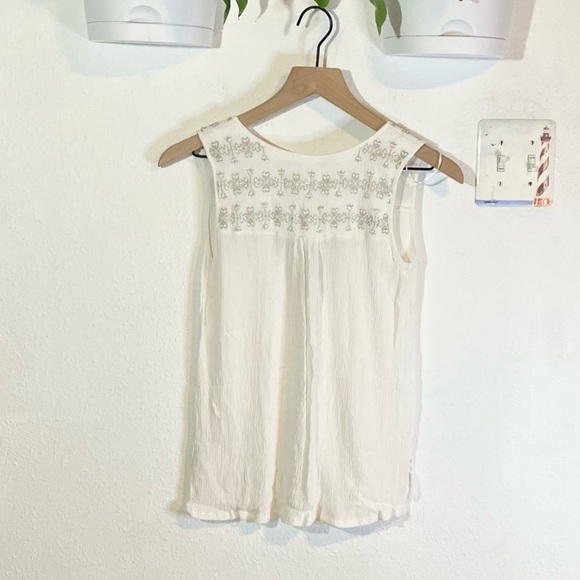 Laffaire White Gauze Sequin Tank Top - Picture 3 of 5